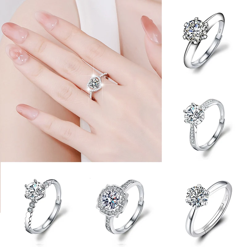 Exquisite Imitation Moissanite Gemstone Ring Female Jewelry Gift Engagement Ring Shiny Finger Accessories