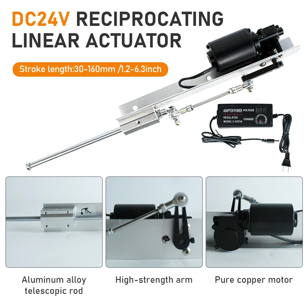 Reciprocating Electric Motor DC 24V Stroke Adjustable Linear Actuator for Robotics, Automation & Custom Projects
