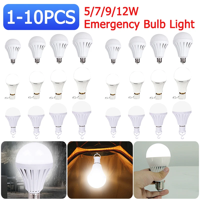 1-8pc LED Emergency Light Bulb 5/7/9/12/15w Light Bulb Rechargeable Battery Lighting Lamp Portable Spotlights for Outdoor House