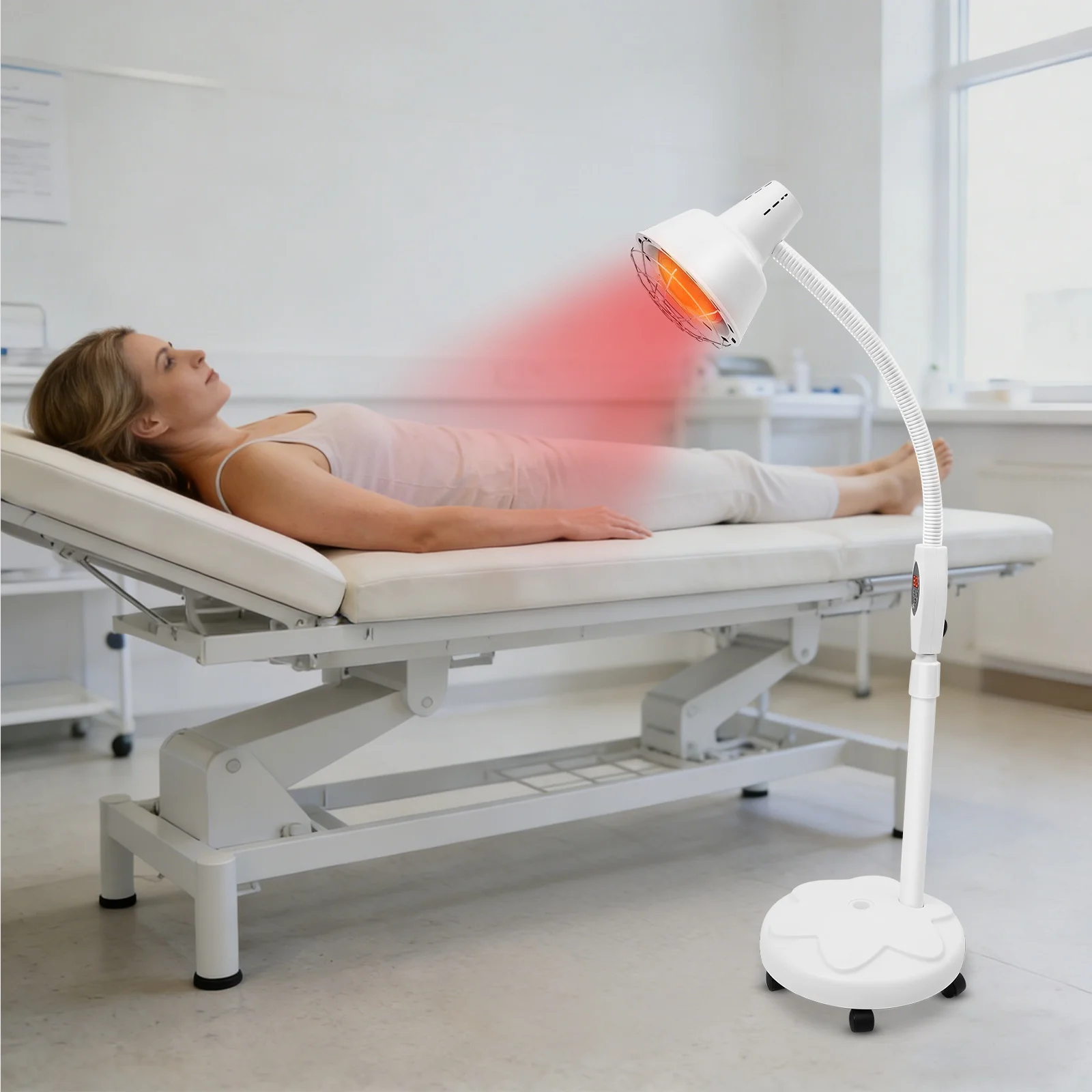 Stehende Infrarot-Therapielampe 275W Tiefenwirksames Wärmelicht Verstellbarer Arm Geräuschlose Universalräder LED-Anzeige Zeitsteuerung Temperaturregelung Lindert Nacken-, Lenden-, Knie- und