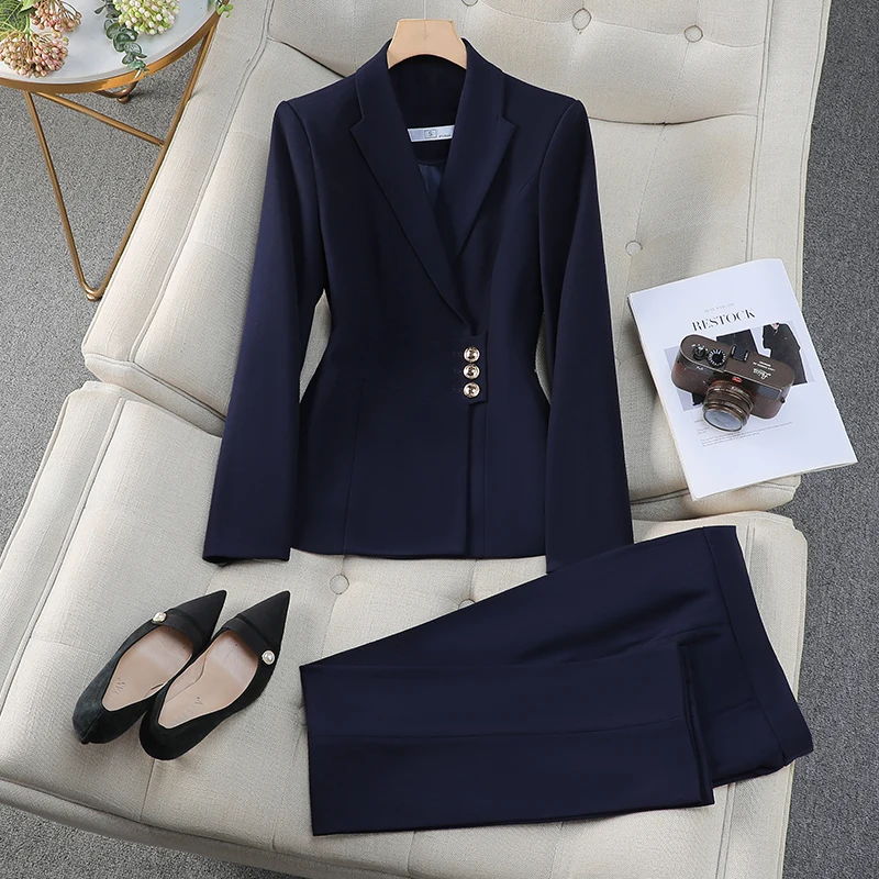 ZJYT Office Lady Blazer Pant Sets 2 Piece Outfit Women\'s Suit Conjuntos Para Mujeres Elegant Matching Trousers Set Spring Autumn