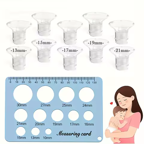 Flange Sizing Kit with 10PCS Flange Inserts 13/15/17/19/21mm, Nipple Measurement Tool, Silicone Breast Pump Flange Insert Kit
