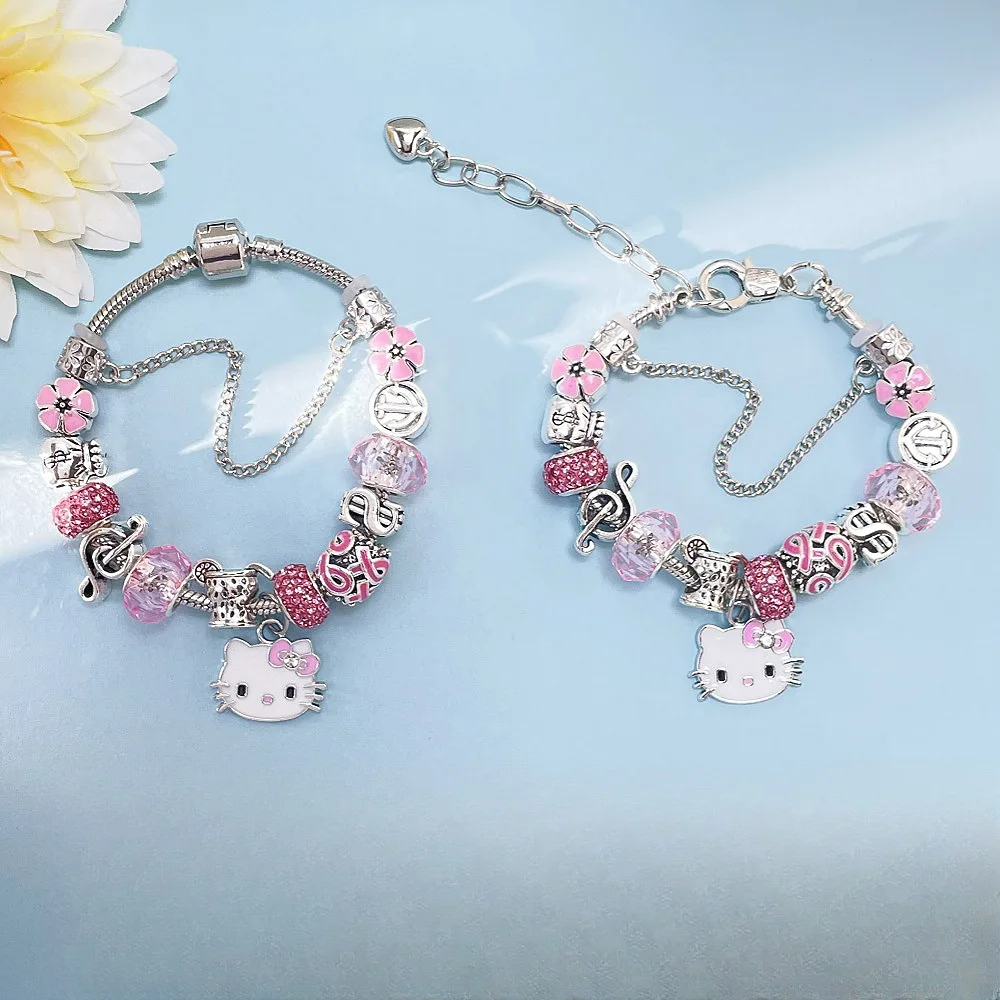 Sanrio Hello Kitty Y2K Bracelets Anime Kawaii Cinnamoroll My Melody Silver Rhinestone Women\'S Girls Jewelry Accessories Gifts