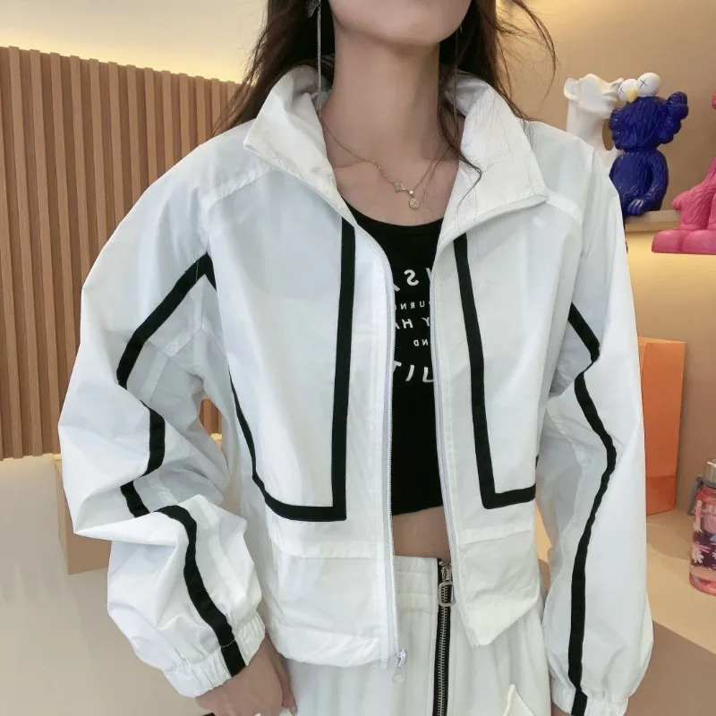 

Women Coat Summer Zipper Sweatshirt Long Sleeve Jacket New Large Size Splicing Korea Sunscreen Clothing Thin Breathable New