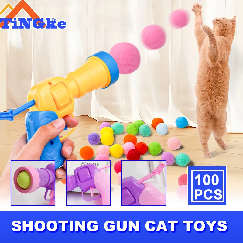 Cat Toys Interactive Training Toy For Pet Kitten Creative Mini Shooting Gun Games Stretch Plush Ball Toys Pet Supplies