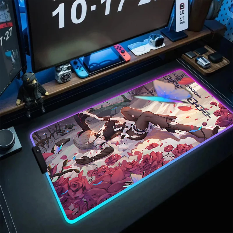 Imagem -05 - Grande Rgb Anime Mouse Pad Honkai Impacto Luminescência Led Borracha Tapete de Mesa Macio pc Computador Portátil Teclado Gamer xl pc