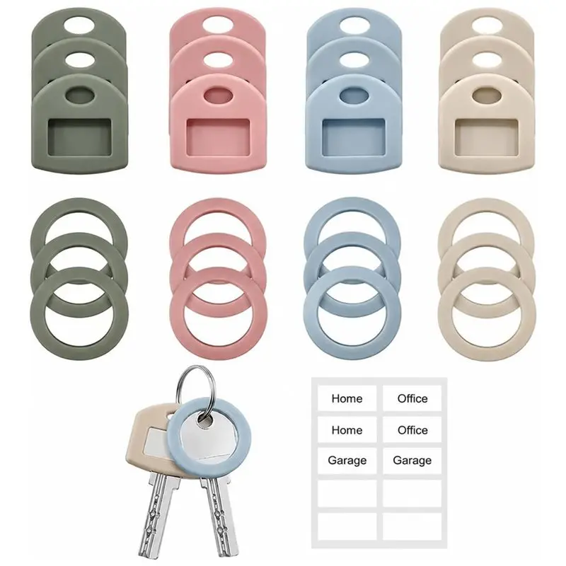●Color Key Caps And Key Tags 24PCS Silicone Key Covers Caps With Labels For House Keys For Identifying