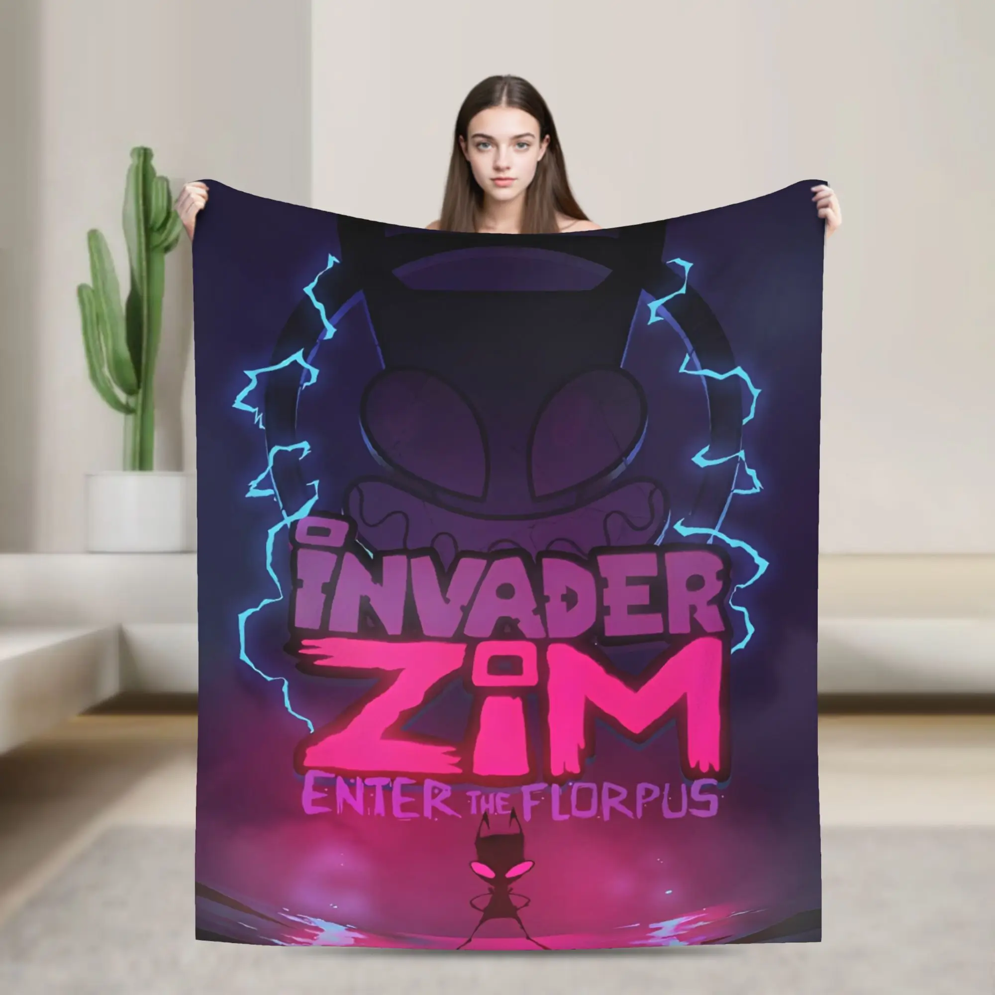 Invader Zim Movie Blanket Soft Warm Street Trend Plush Throw Blanket For Couch Chair Sofa Bed Travel Flannel Bedspread Bed Cover
