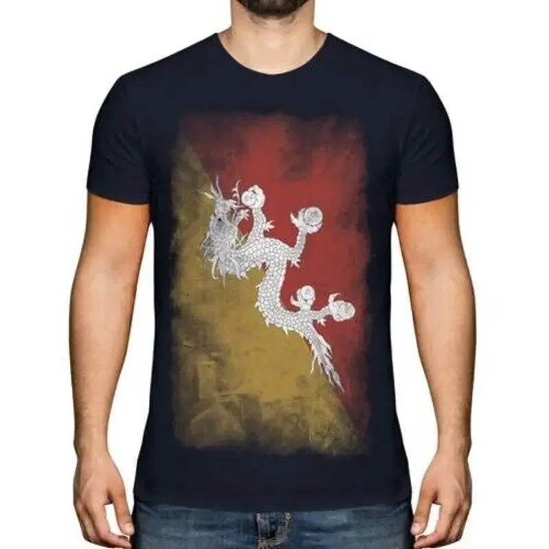 

Bhutan Verblaßte Flagge Herren T-Shirt Druk Yul Fußball Bhutan Geschenk