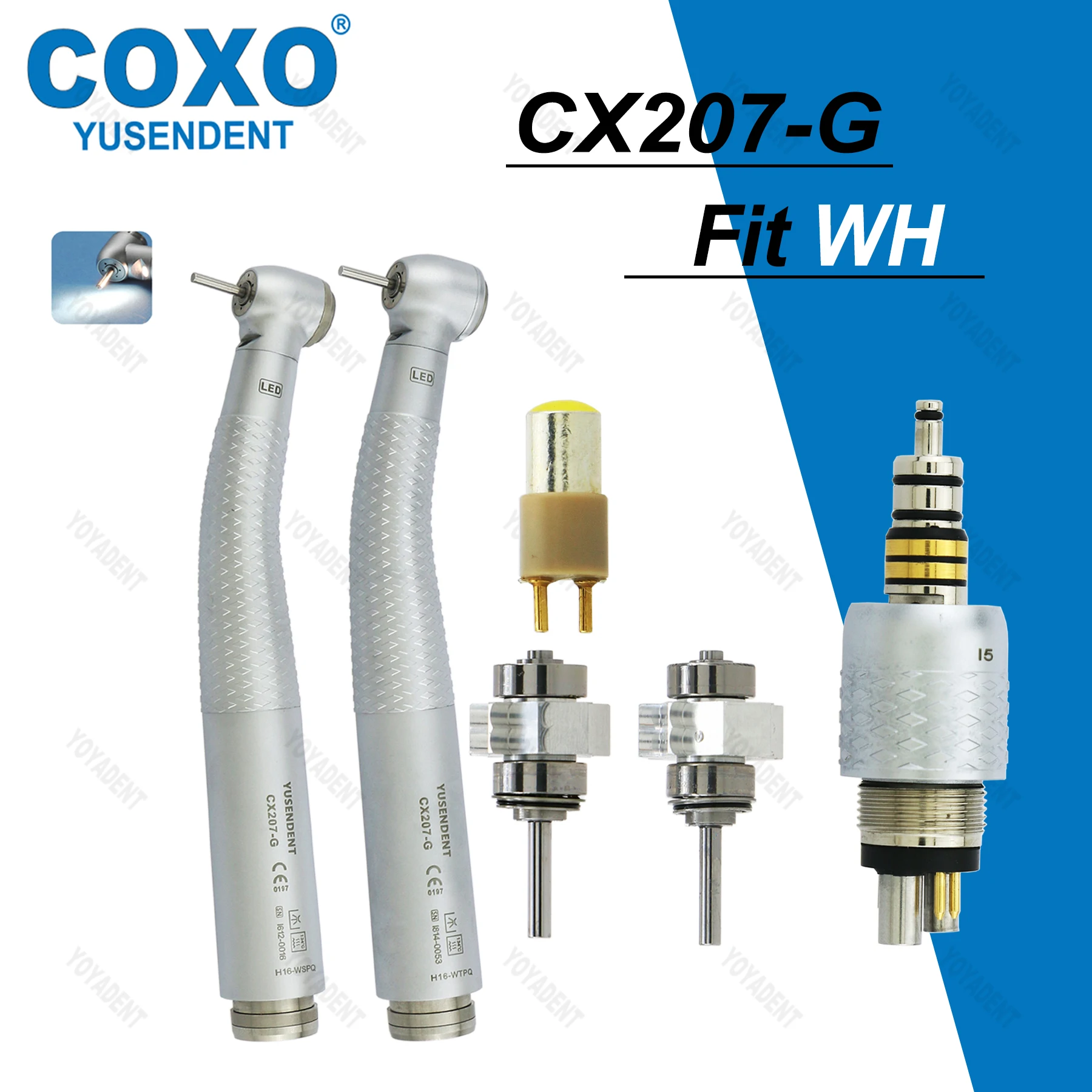 

COXO Dental LED Handpiece Fiber Optic High Speed Handpiece Air Rotor Standard/Torque LED Coupler 6 Pin Fit WH Turbines