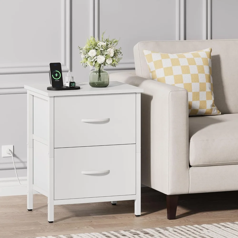 منضدة Vagusicc: طاولة بجانب السرير مع منافذ ومخرج شحن USB، طاولة نهاية قماش ذات درجين #2