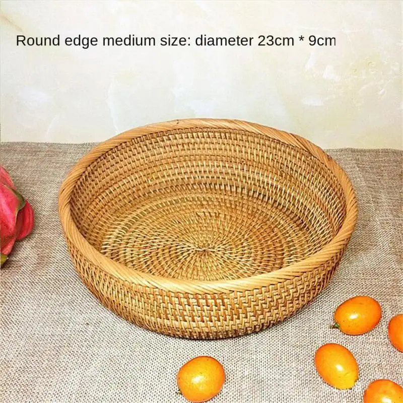 Handwoven Rectangular Rattan Wicker Basket Fruit Tea Snack Bread Picnic Cosmetic Storage Box Kitchen Supplies Household Tools