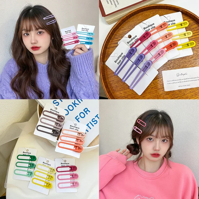 3/4 Pcs/Set New Women Girks Vintage Frosted Geometry Ornamentr Hair Clips Adult Lovely Alloy Hairpins Female Hair Accessories image 2