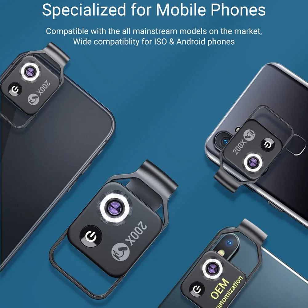200X Mobile Phone Microscope With CPL LED Light Micro Lenses Zoom Magnification Universal Can Move Electronic Len Magnifier USB