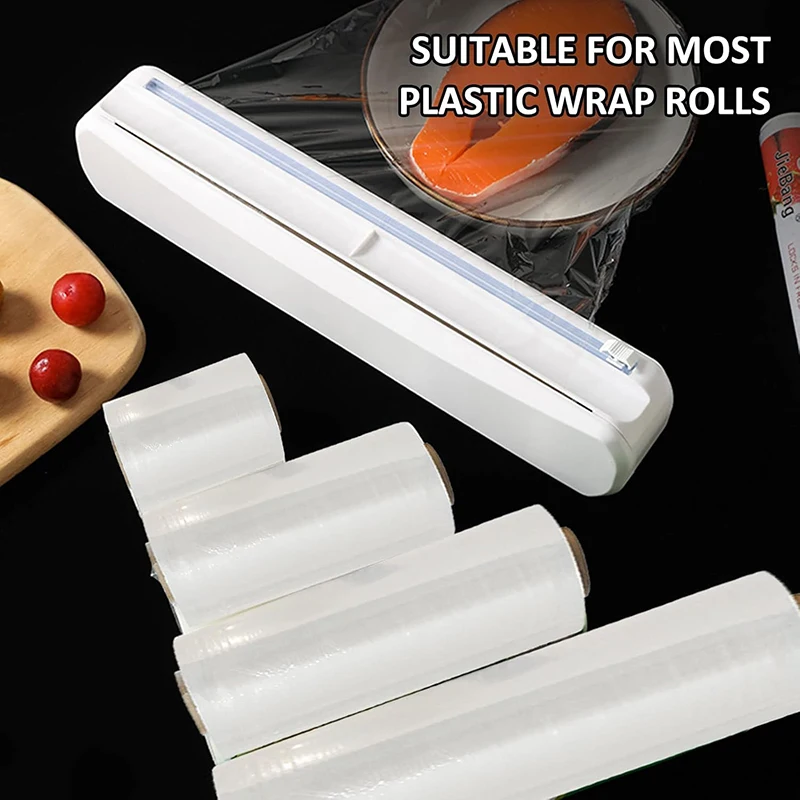 Reusable Cling Film Dispenser, Double Elastic Buckle Adjustable Length for Aluminum，Plastic Wrap Dispenser with Slide Cutter