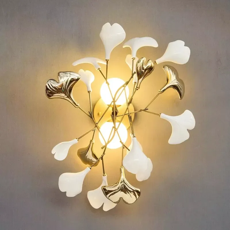 Modern Creative Ceramic Flower Wall Lamp Artistic Home Decor Light Fixture for Living Room Bedroom Cafe Hotel Villa Interior