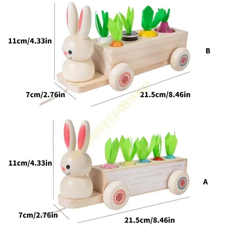 

Walking Pull Toy Wooden Rabbit Cart With Carrot Pulling Game For Children DXAD