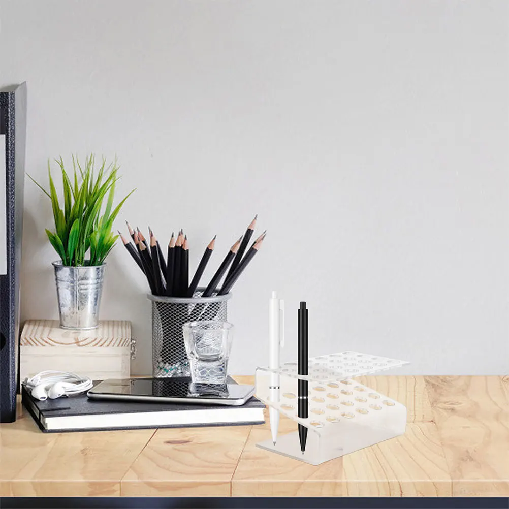 

2pcs Clear Acrylic Pen Holder Stand 24 Slot Transparent Desktop Organizer For Pencils Fountain Pens Makeup Brushes Vertical