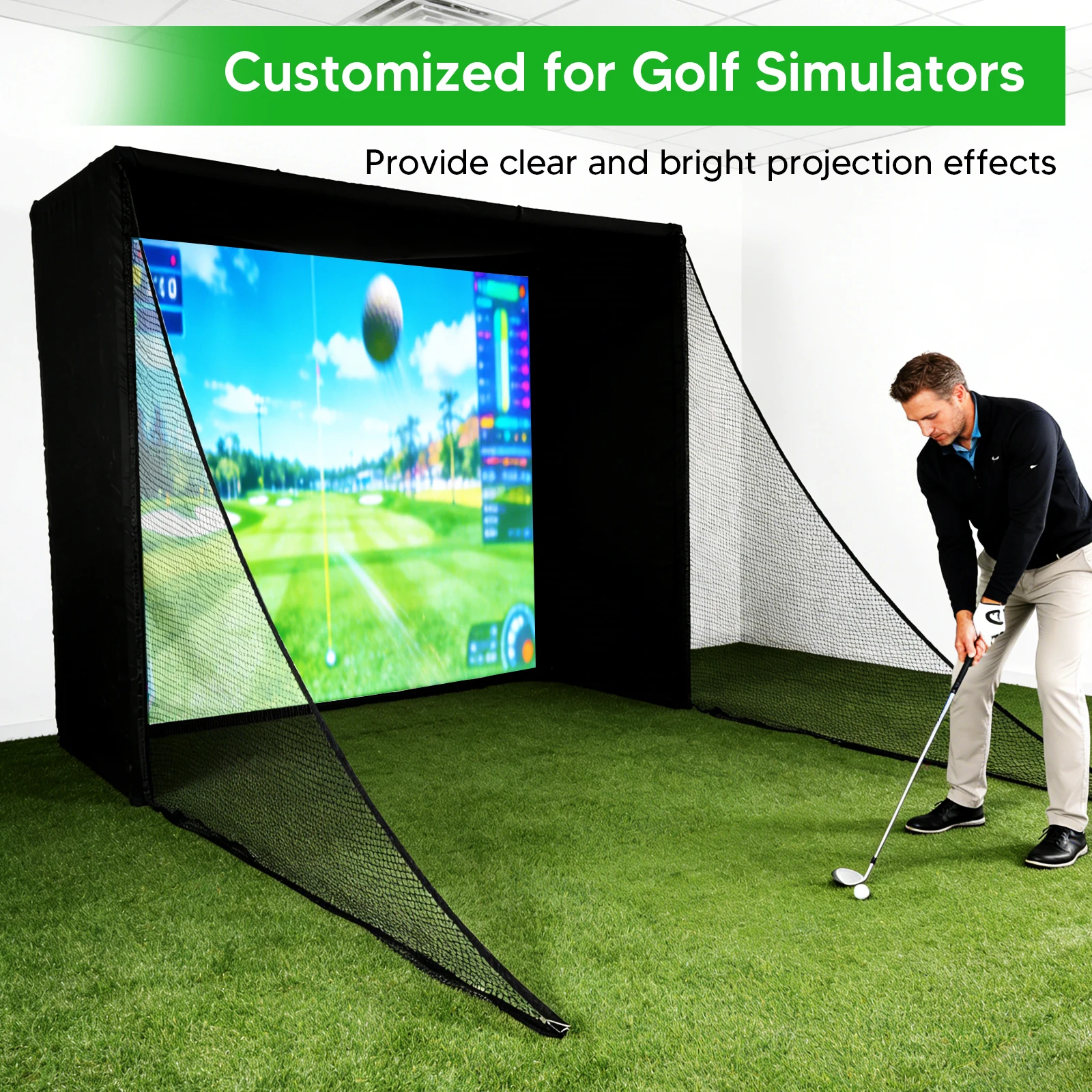 

Golf Simulator Enclosure Net 9.84x8.86ft Golf Hitting Cage with Frame and HD Impact Screen Kit for Indoor Home Garage Training