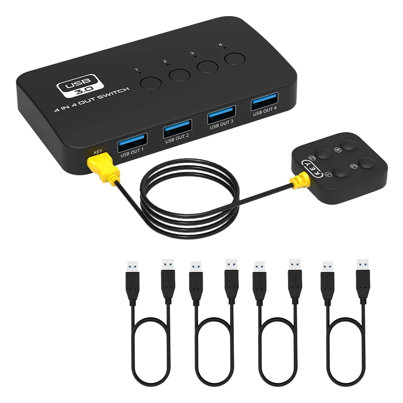 USB3.0 Switcher 4 In 4 Out Splitter 4 Computers Share USB flas Mouse Keyboard Printer USB3.0 Device With Original Cable FJ-U3404