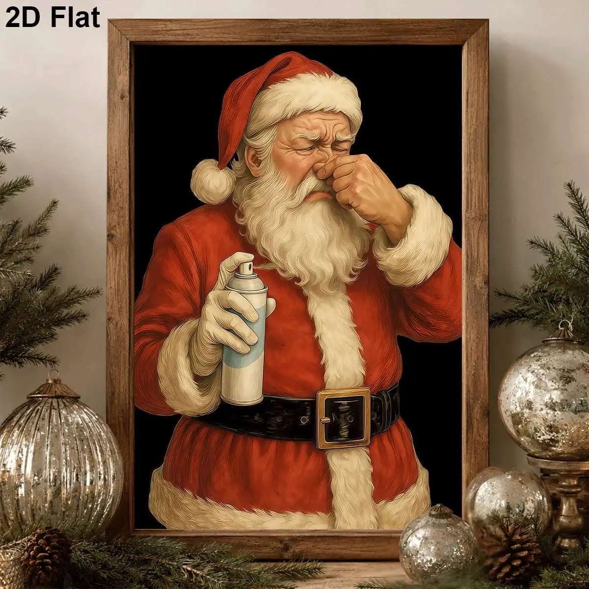 Funny Stinky Santa Claus Spraying Air Freshener Canvas Print Poster Vintage Xmas Winter Art Prints Festive Wall Art Home Decor