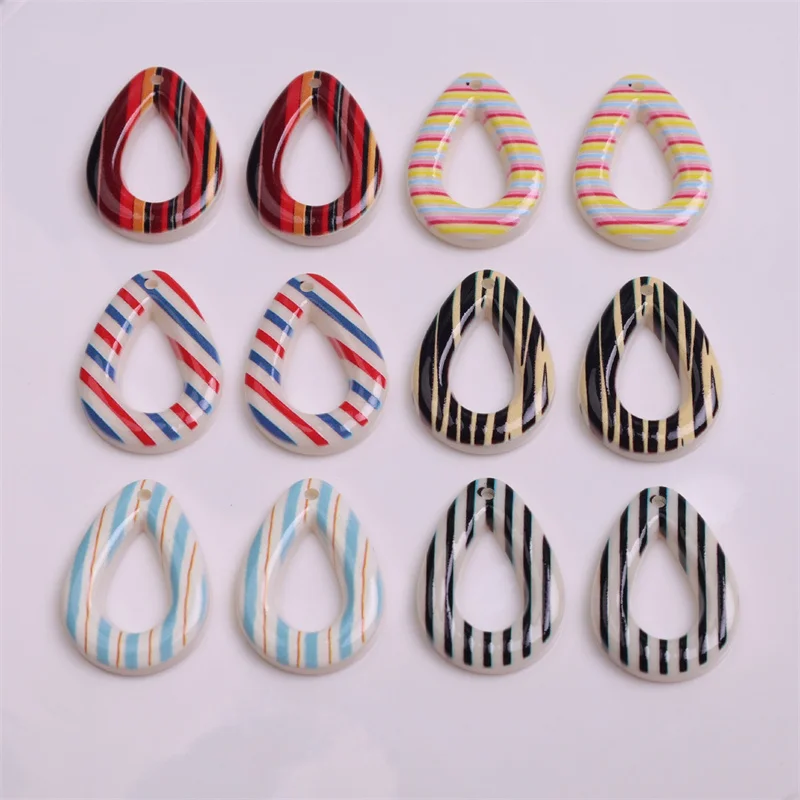 

Wholesale 100pcs/lot color stripes pattern print geometry water droplets shape resin beads diy jewelry garment accessory