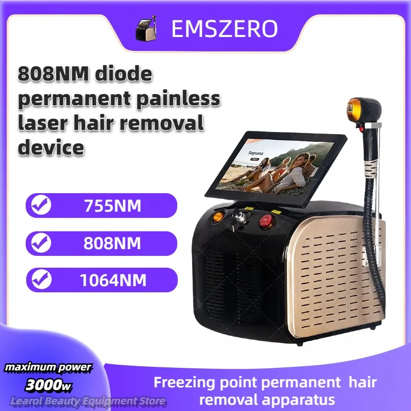 EMSZERO 3 Wavelength Laser Machine Painless Diode Hair Removal Machine 3000W Soprano Titanium Ice Platinum Diode 755 808 1064nm