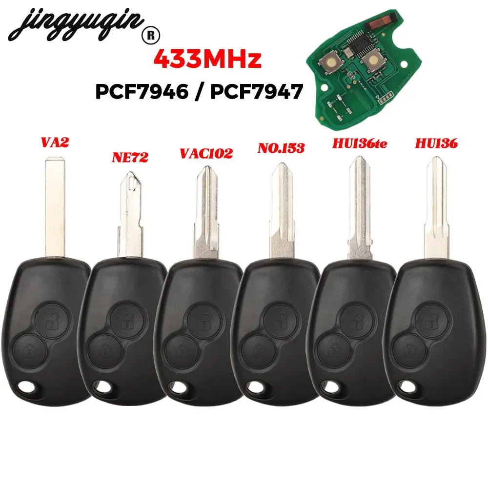 

jingyuqing 10pcs Remote Car Key 433Mhz For Renault Duster Modus Clio 3 Twingo DACIA Logan Sandero PCF7947 PCF7946 Chip 2Button