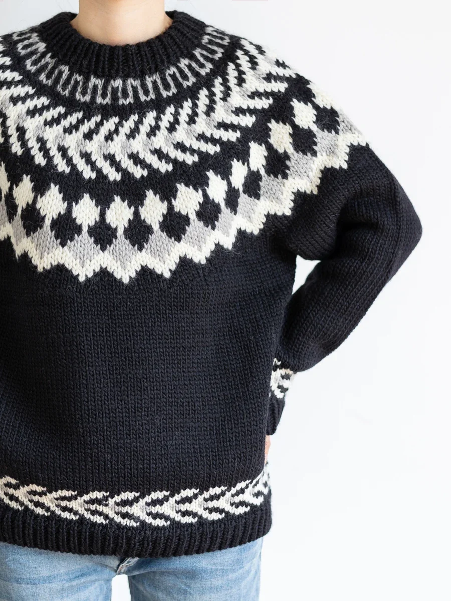 

Свитер женский вязаный ручной работы из 100% шерсти, теплый, толстый, в скандинавском стиле, винтажный, черный, на осень-зиму, размеры 106-110 см