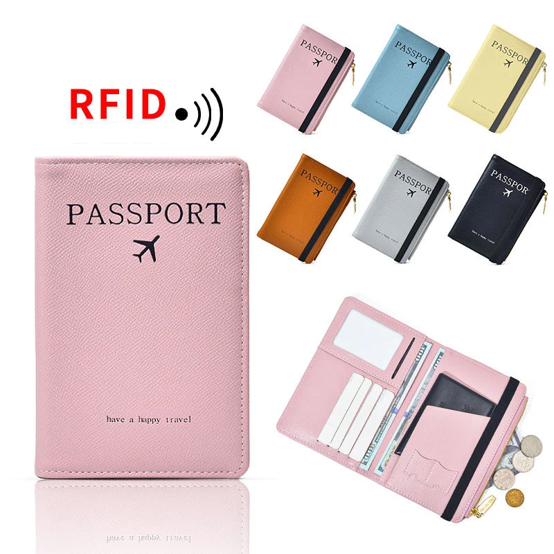 RFID Blocking Passport Wallets Zipper Waterproof Wallet  Hand holder Anti-Theft Cell Phone Purse Travel Accessories