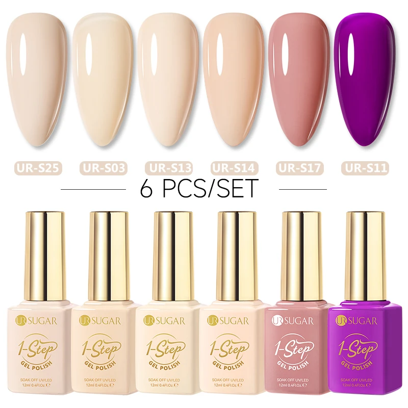 

UR SUGAR 12ml 6Pcs 1-Step Nail Gel Polish Set DIY Nail Art Design All For Manicure Soak Off UV Gel Long Lasting Painting Gel Kit