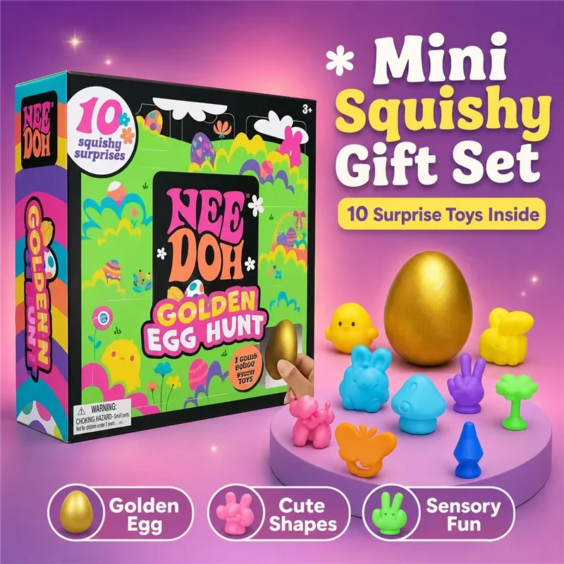 Needoh Golden Egg Hunt Gift Set 10 Squishy Surprise Fidget Toy Easter Treasure Hunt Squeeze Toy Stress Relief Sensory Toy Gift