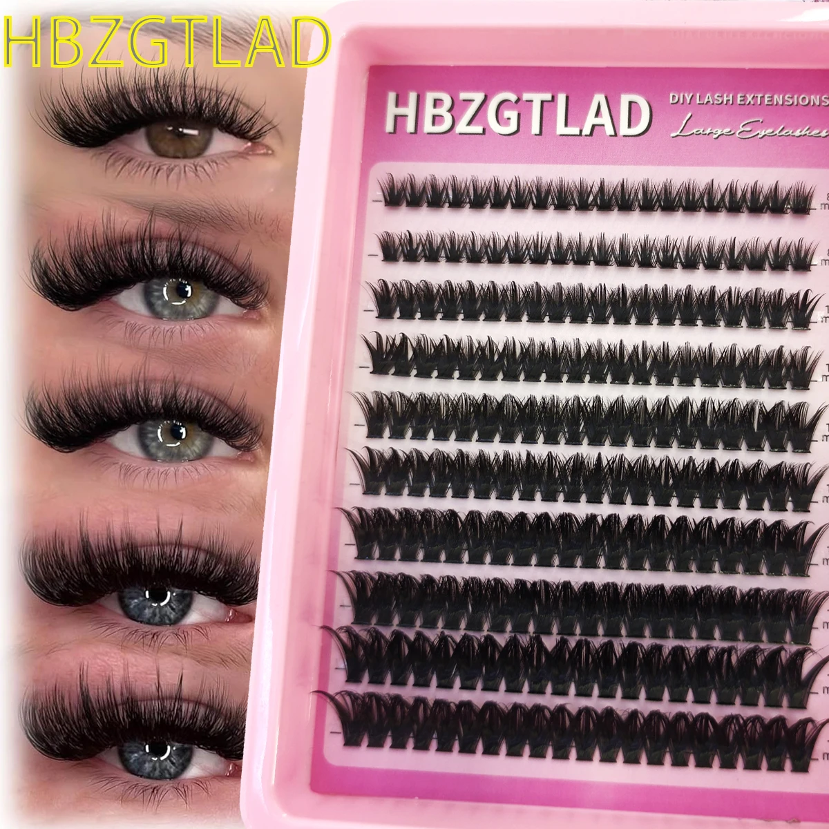 HBZGTLAD 120 Wimpern 8-16MM DIY Manga-Cluster-Wimpern Katzenaugen-Wimpern Unsichtbares Band Premium Nerz-Manga-Wimpern-Cluster