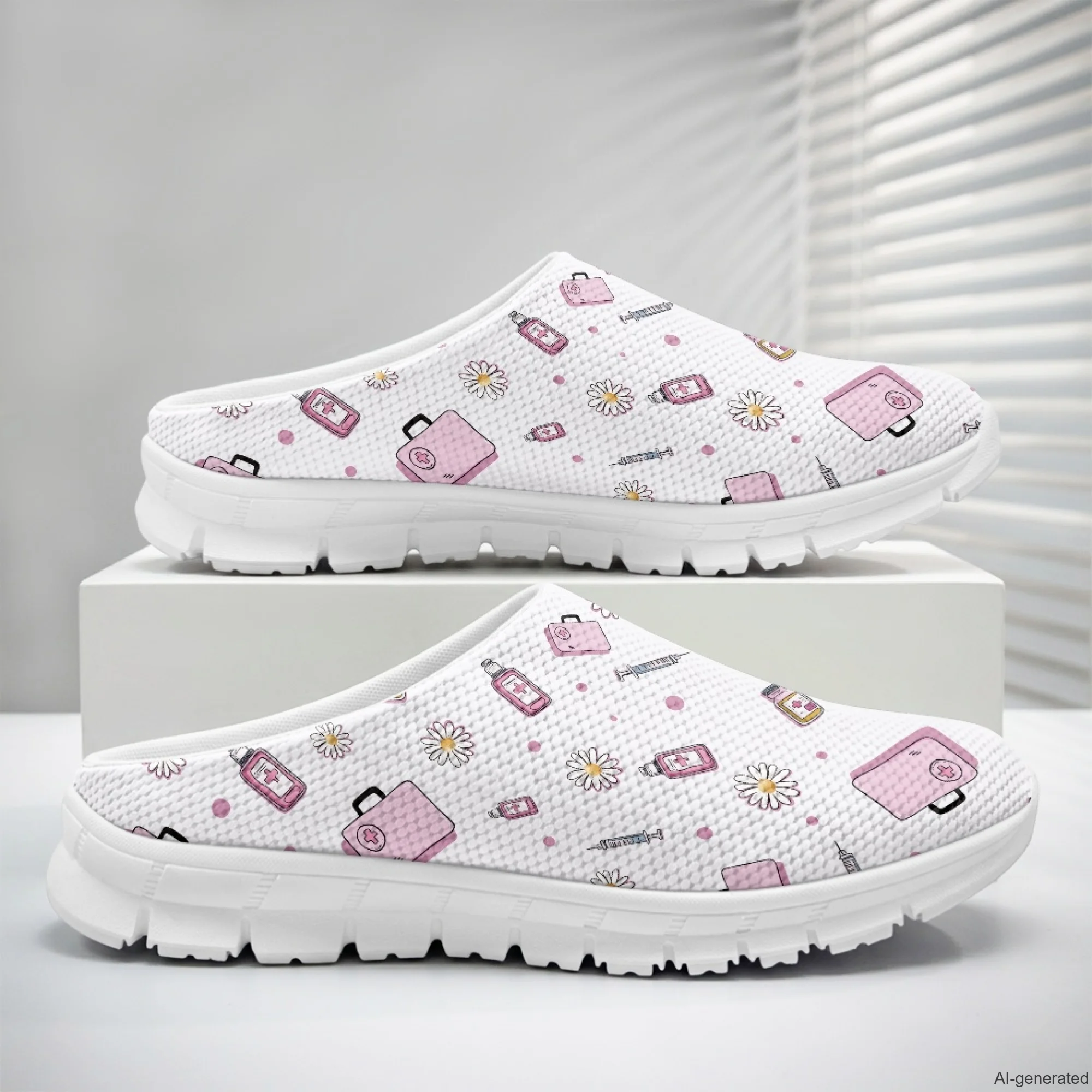 XIXIRIMIDO Casual Shoes Medical Pattern Nurse Shoes Versatile Sports Women's Slippers Breathable Mesh Men's Walking Shoes 35-48