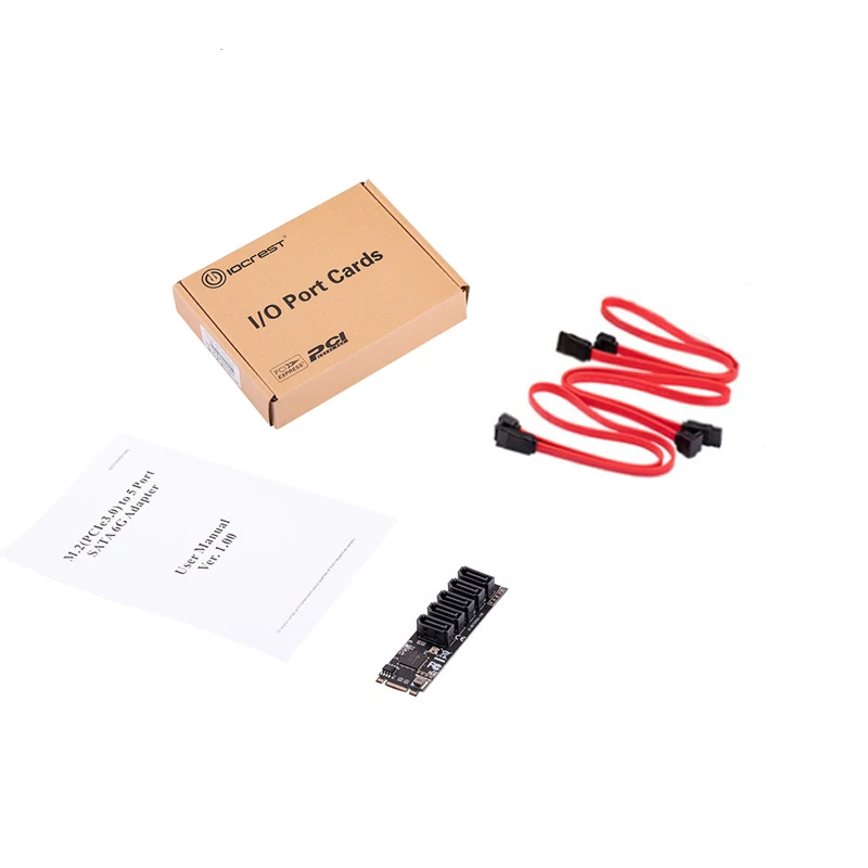 IOCREST M.2 (PCIe 3.0) to 5 Ports SATA III 6G SSD Adapter with SATAIII Cable support UEFI PCIe Gen3x2 Non-RAID Jmb 585 chip
