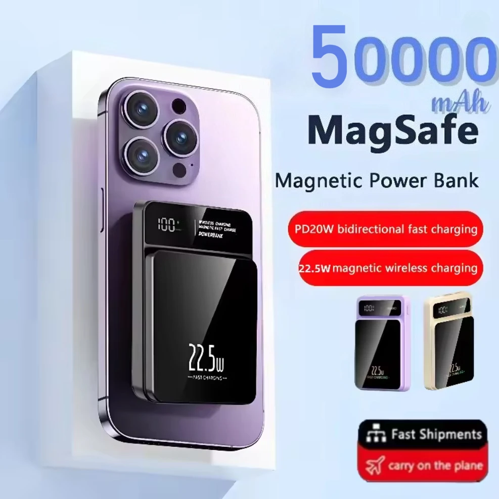 

50000mAh Magsafe Power Bank For Iphone17 Samsung Xiaomi Magnetic Wireless 22.5W Ultra Capacity Super Fast Charging Power Bank