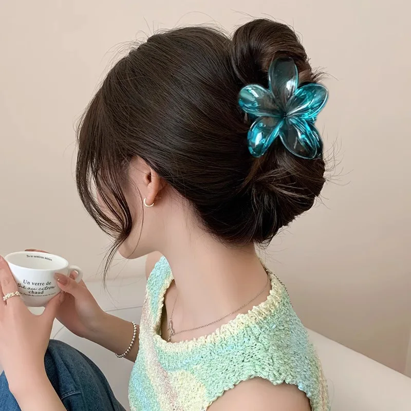 Colorful Gradient Egg Flower Hair Clip French Retro Hair Volume Back of the Head Transparent Clip Sweet Hair Accessories Women