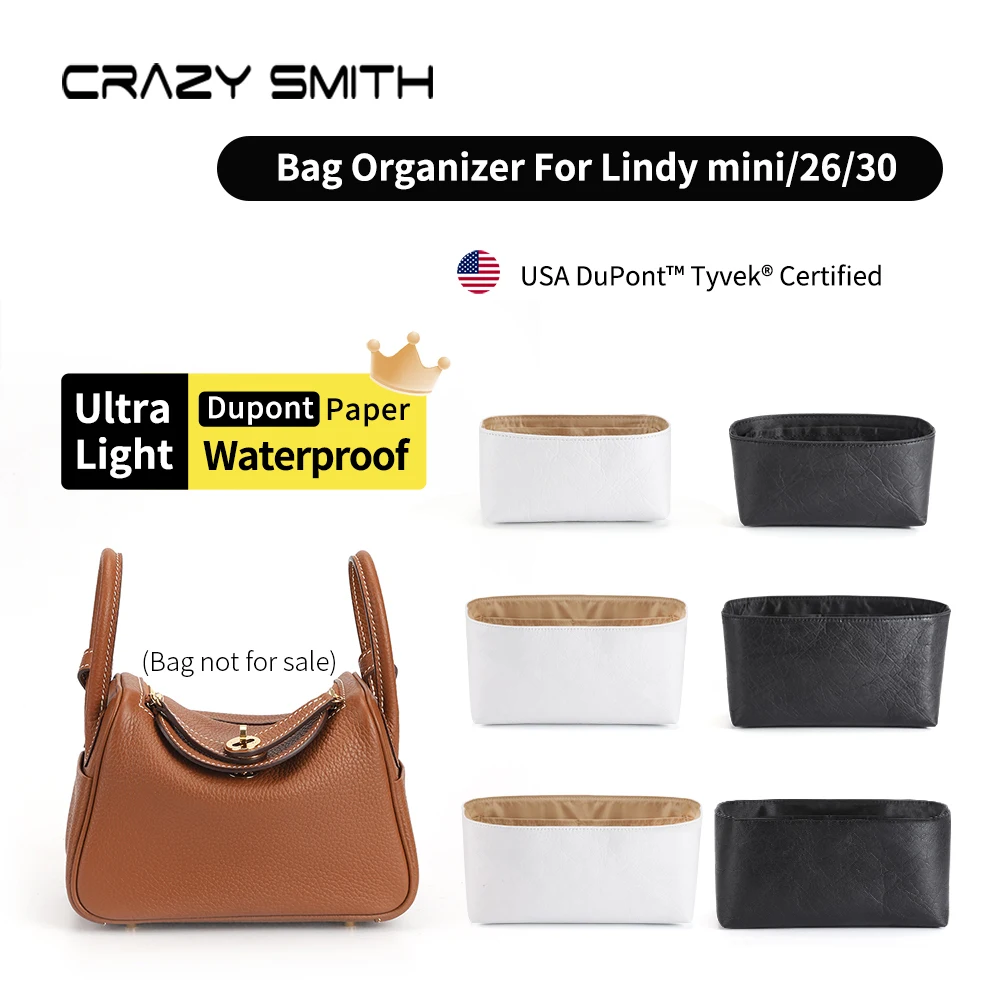 CRAZYSMITH Insert Bag Organizer Dupont Paper Inner for Hermés Lindy Mini 26 30 Tote Bag Purse Organizer Handbag Storage Bag