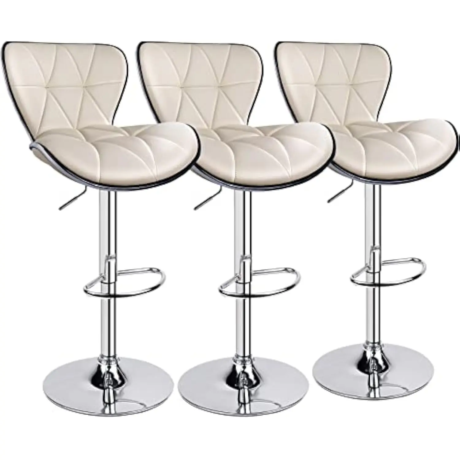 

Shell Back Adjustable Swivel Bar Stools, Pu Leather Padded with Back, Set of 3 (Beige)