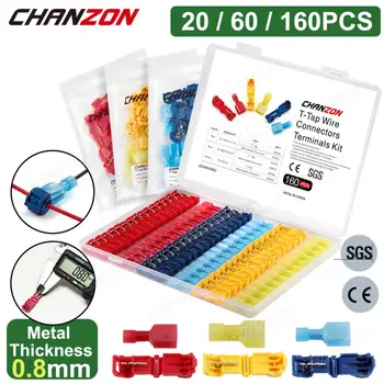 20/60/160PCS T-Tap Schnell Splice Draht Anschlüsse Elektrische Crimp Joint Kabel Kabel Selbst-stripping Trennen Verdrahtung Terminals Kit