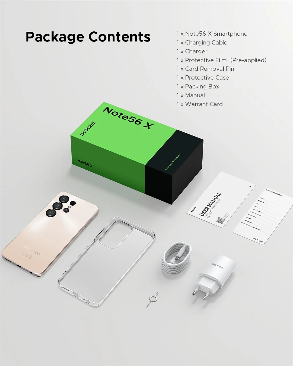 DOOGEE Note56 X Mobile Phone 8.45mm Slim Body 6.56" 90Hz Screen Android 16 6150mAh Battery Al Scene Recognition Smartphone
