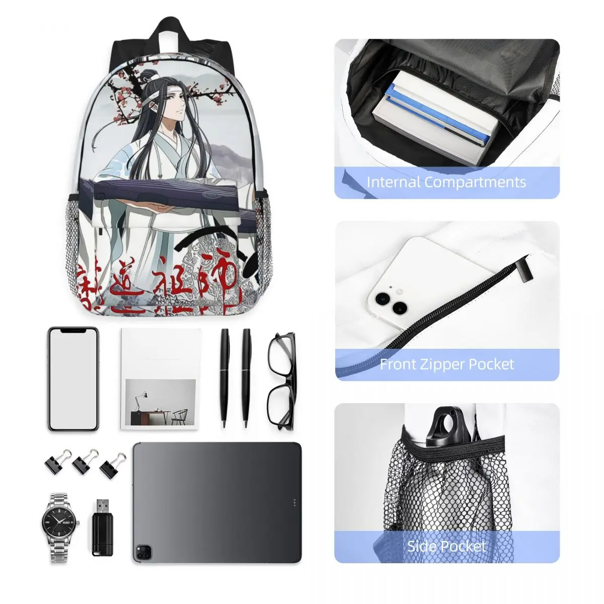 حقيبة ظهر الجامحة WangXian Bunny Mo Dao Zu Shi للطلاب والأولاد والبنات حقيبة كتب مدرسية حقائب كتف للكمبيوتر للرجال والنساء #3