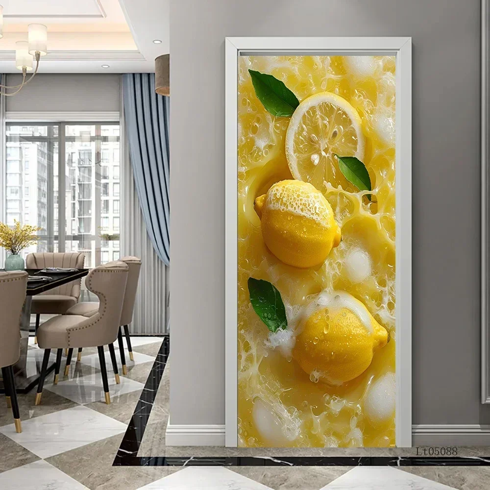 Fruit and Red Wine Pattern Door Sticker, Removable PVC Sticker, Decorative Mural, Door stickers Full Cover