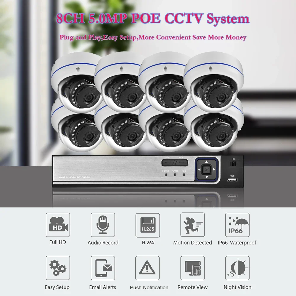 Gadinan Audio Record Dome Outdoor 5MP IP Camera Face Detection 8CH NVR Video Surveillance Set Motion Detection Alarm POE CCTV