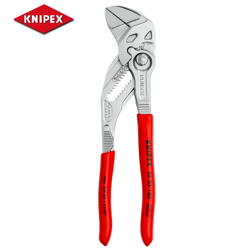 

KNIPEX 8603180 Pliers Wrench Push Button Adjustable Spanner Smooth Jaws for Damage Free Installation of Delicate Plated Fittings