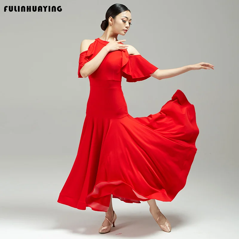 

Новое современное танцевальное платье, платье для национальных стандартных танцев, наряд для бальных танцев (вальс), длинное элегантное облегающее платье с открытыми плечами, одежда для танцевальных тренировок