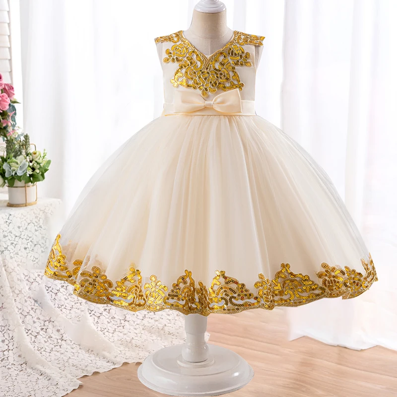 Girl's Sequin Embroidered Princess Dress 2024 New Fashion Big Bow Mesh Fluffy Dress Carnival Birthday Performance Clothing