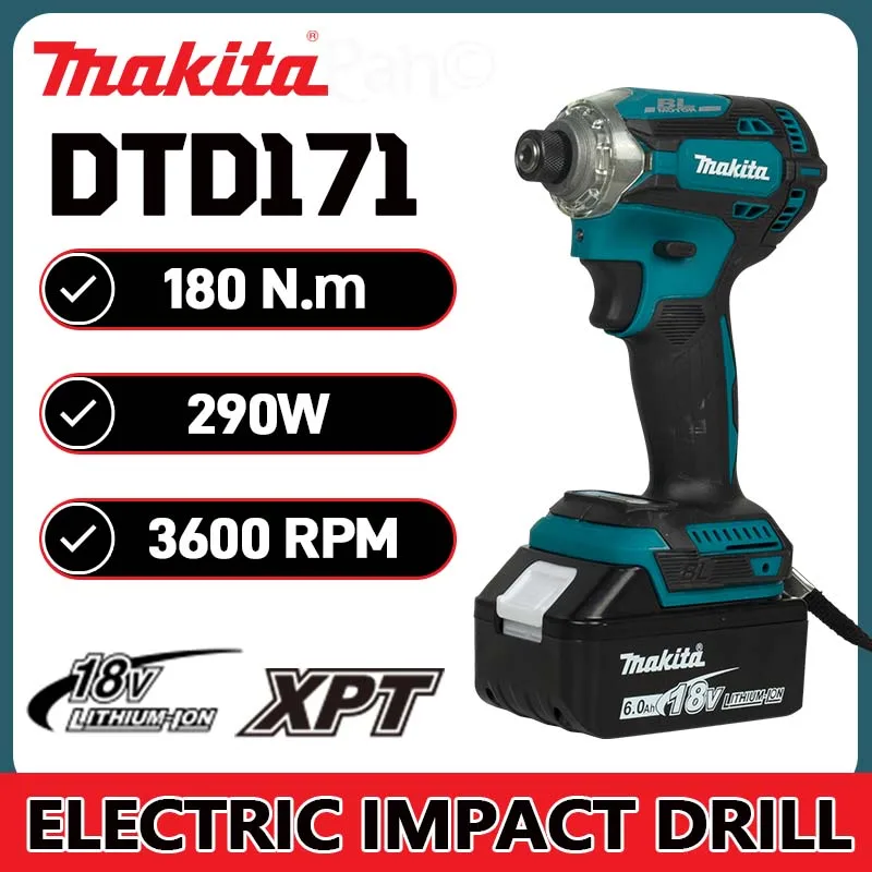 Makita DTD171 임팩트 드라이버, 브러시리스 무선 전기 스크루 드라이버, 충전식 드릴 드라이버, Makita18v 배터리용