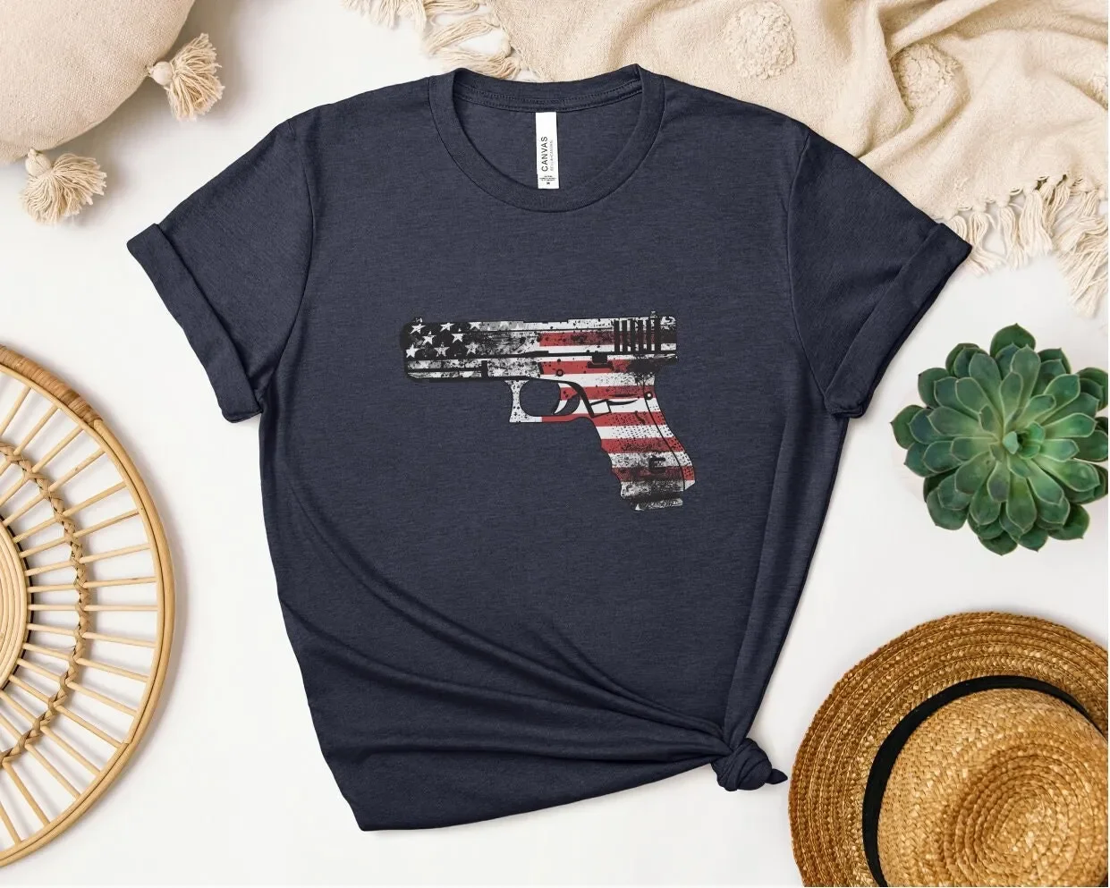 Gun America Flag T Shirt Usa Patriotic Conservative 4th Of July Independence Day