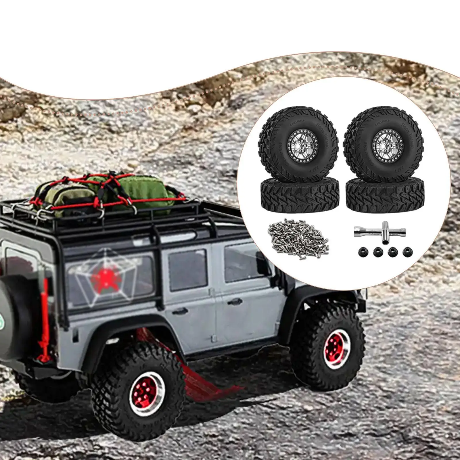 

4Pcs 1/10 RC Crawler Car Wheels and Tires Replace Durability High Performance Professional Accessory for D90 SCX10 III 90046